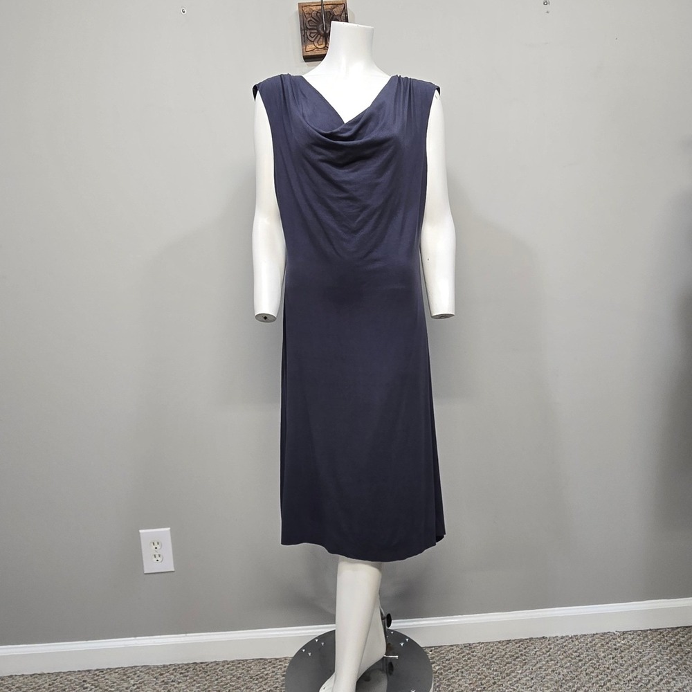 Vintage Y2K Fresh Produce‎ Cowl Neck Midi Dress Medium Blue Shift Jersey Knit